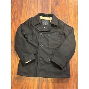 Urban Republic Boy's Black Wool Blend Faux Fur Double Breasted Peacoat Large